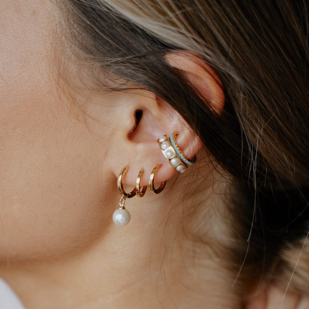 Pearl Drop Huggie Hoop Earrings – Gold by Orelia London