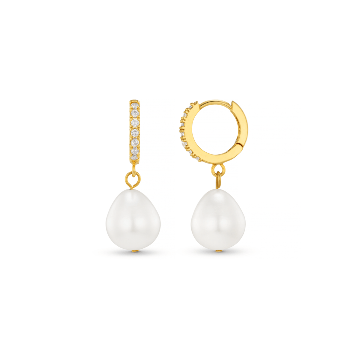 Orelia London Pearl Drop Pavé Huggie Hoop Earrings - Gold