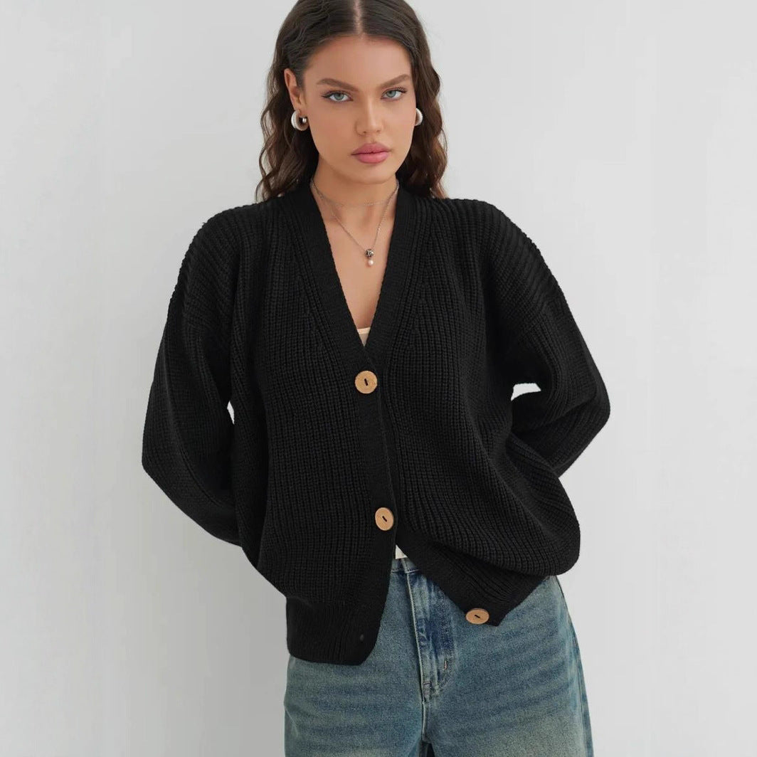 Loose Solid Color Knitted Sweater For Women Idle Style