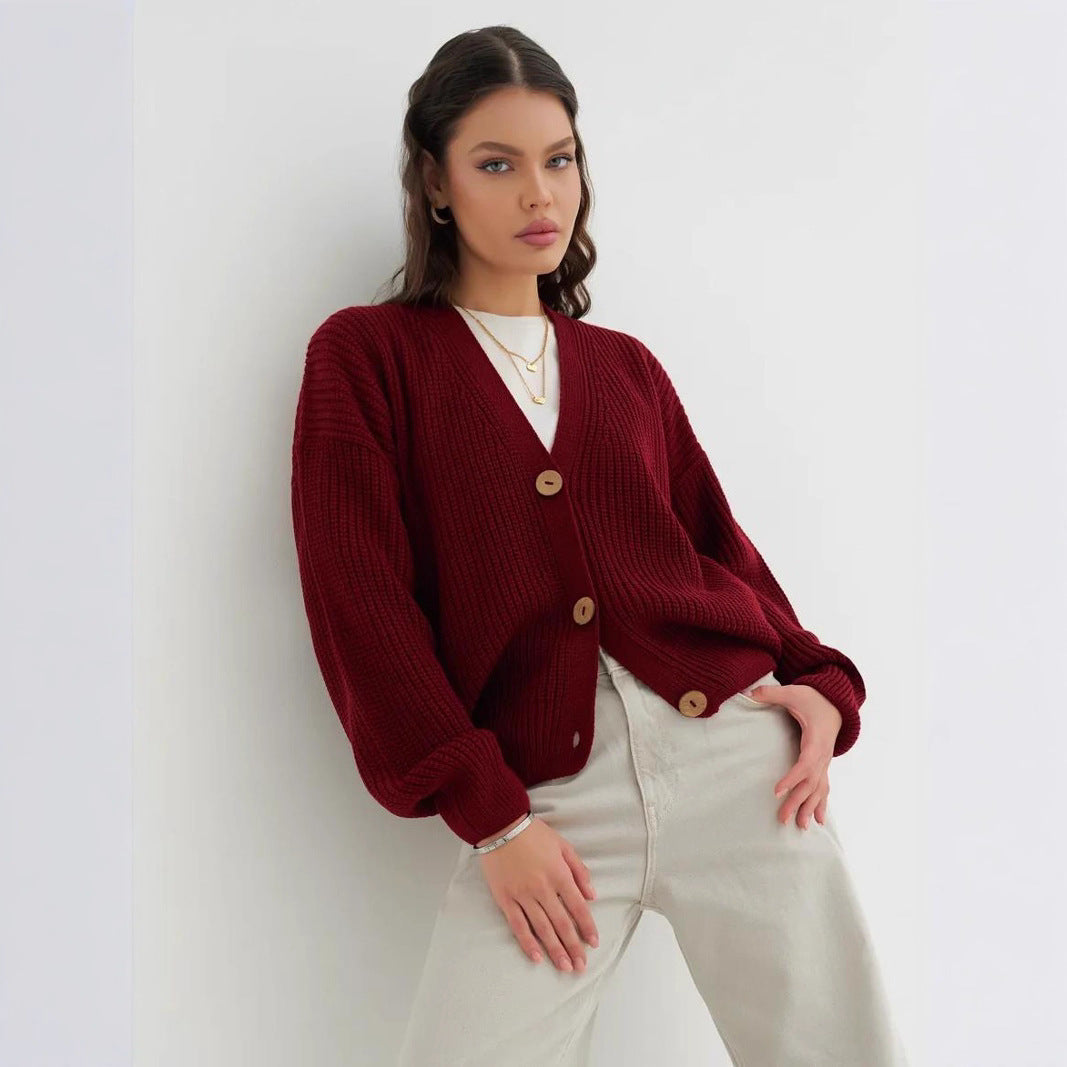 Loose Solid Color Knitted Sweater For Women Idle Style