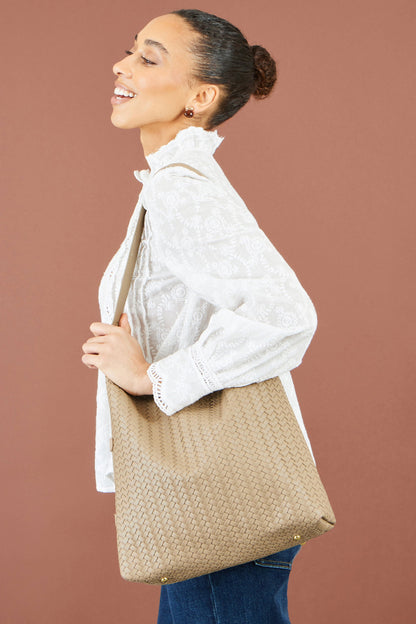 Stone Woven Shoulder Bag with Detachable Purse