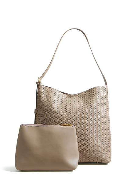 Stone Woven Shoulder Bag with Detachable Purse