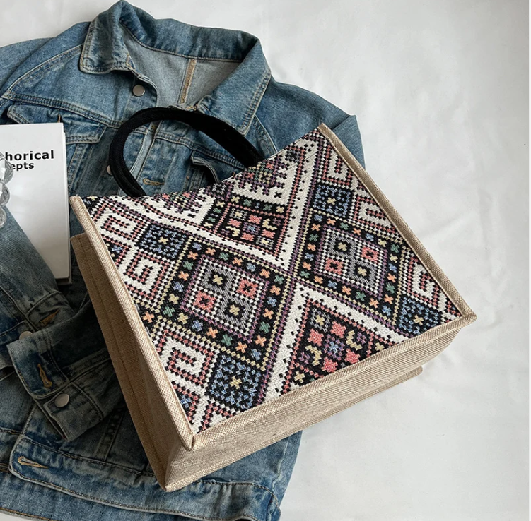 Geometric Pattern Bohemian Woven Tote Bag
