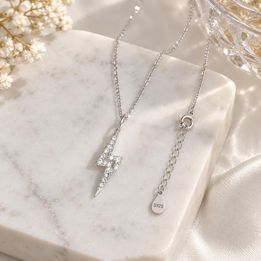 925 Sterling Silver Sparkling Lightning Necklace