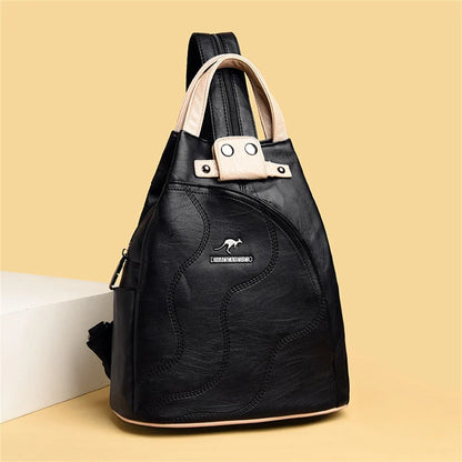 Two-Tone Convertible Leather Shoulder Bag