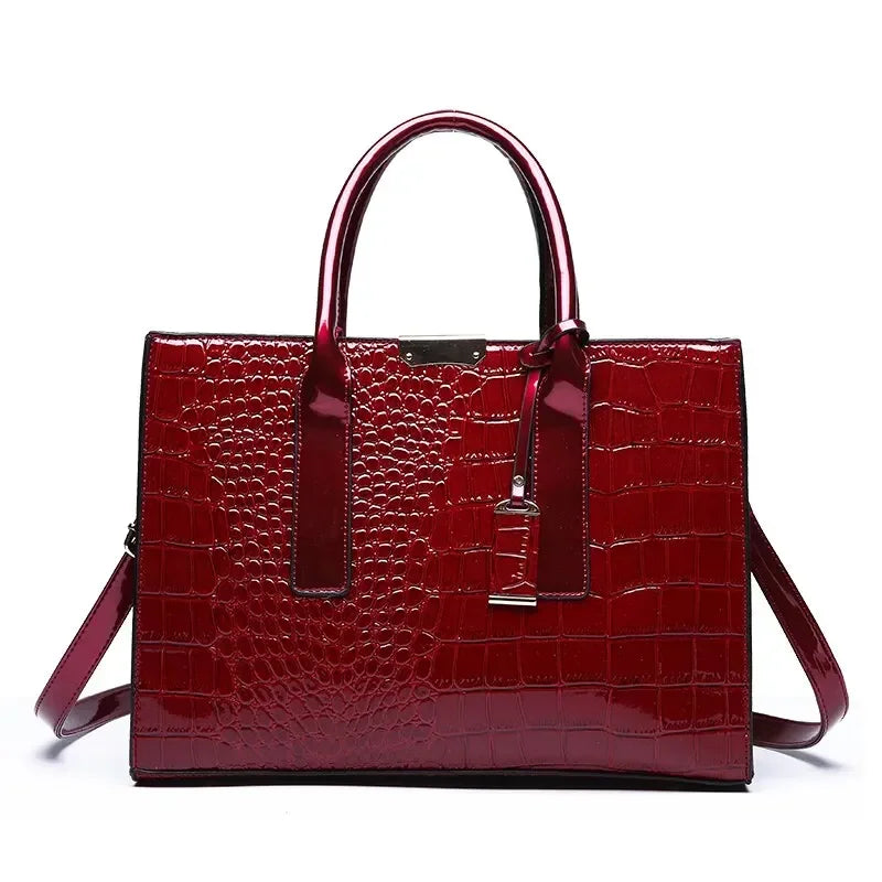 Croc-Embossed Structured Tote Bag