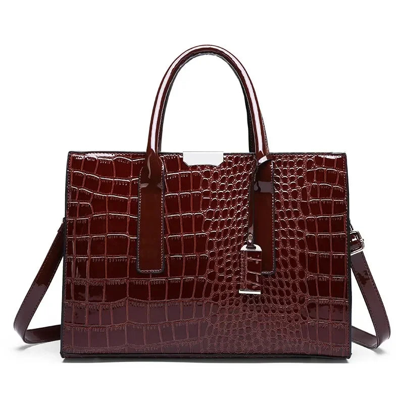 Croc-Embossed Structured Tote Bag