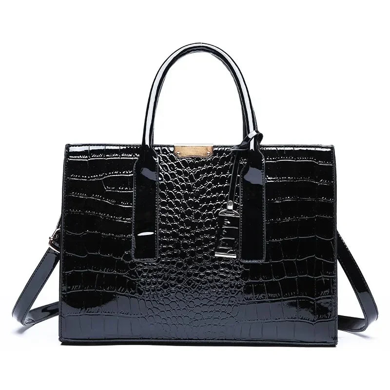 Croc-Embossed Structured Tote Bag