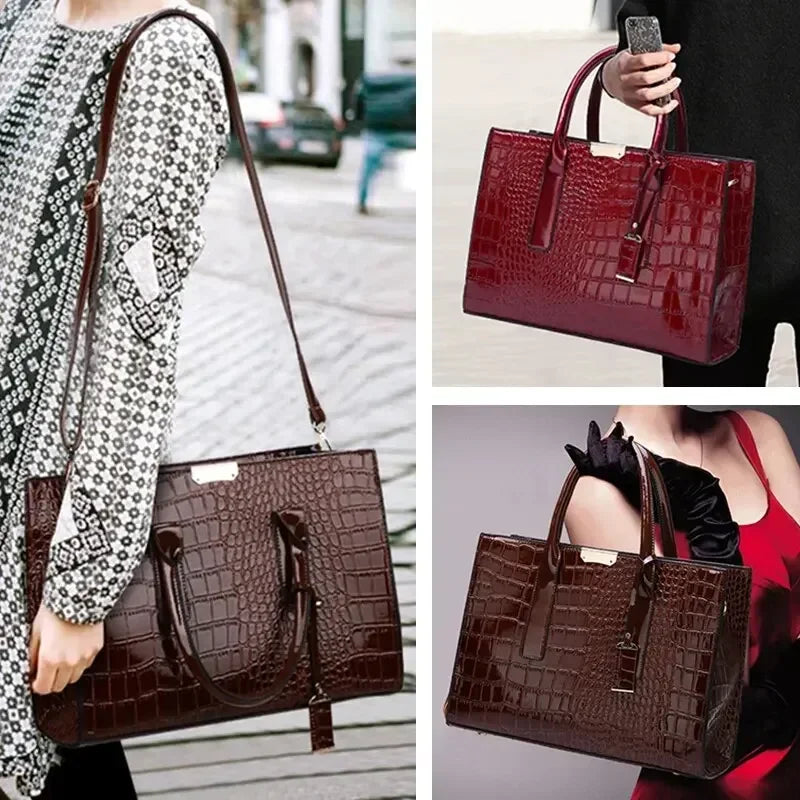 Croc-Embossed Structured Tote Bag