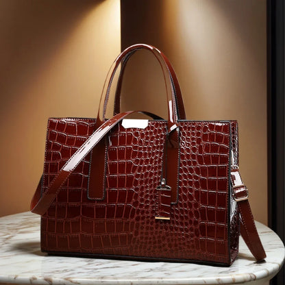 Croc-Embossed Structured Tote Bag