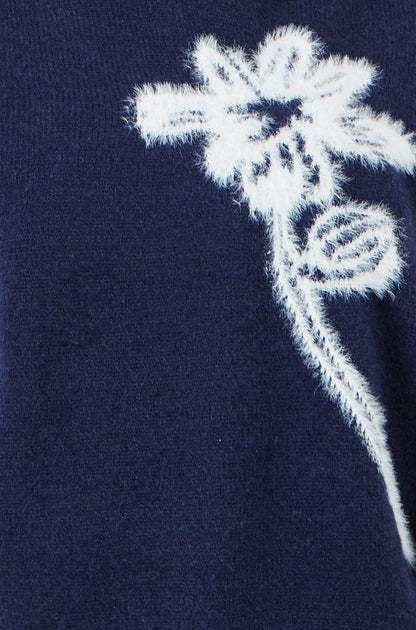 Navy Knitted Flower Sleeveless Jumper Vest