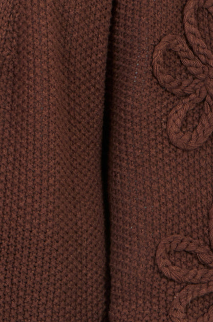 Brown Cardigan With Flower Detail Sleeves