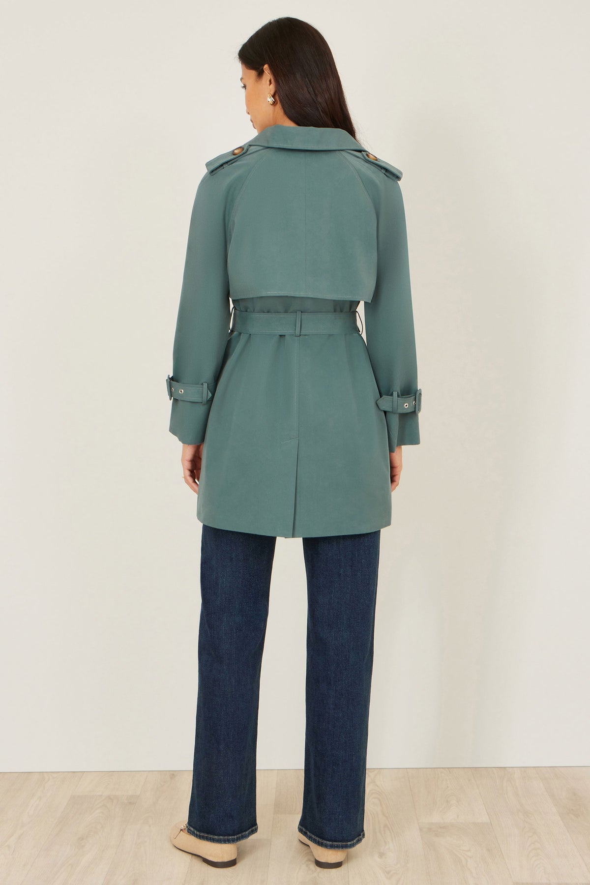 Blue Belted Trench Coat With Check Lining