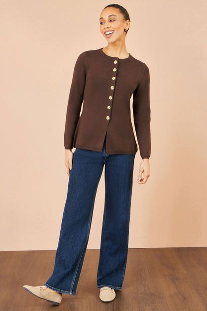 New Collection: Brown Knitted Fitted Peplum Cardigan