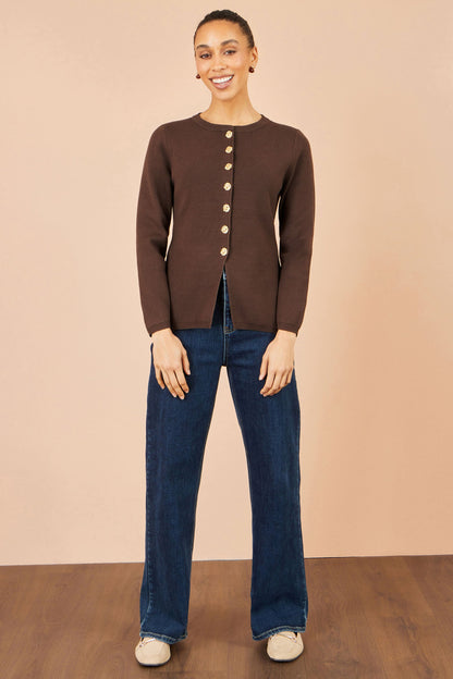 New Collection: Brown Knitted Fitted Peplum Cardigan