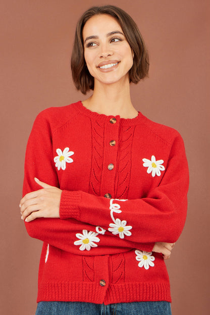 Red Daisy Stitch Cardigan