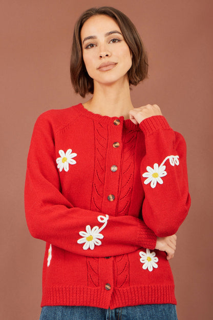 Red Daisy Stitch Cardigan