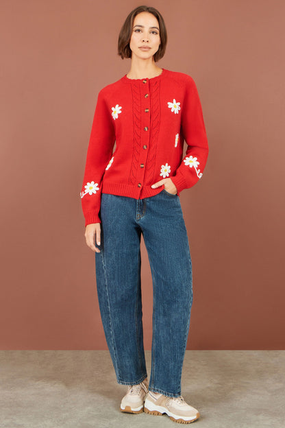 Red Daisy Stitch Cardigan