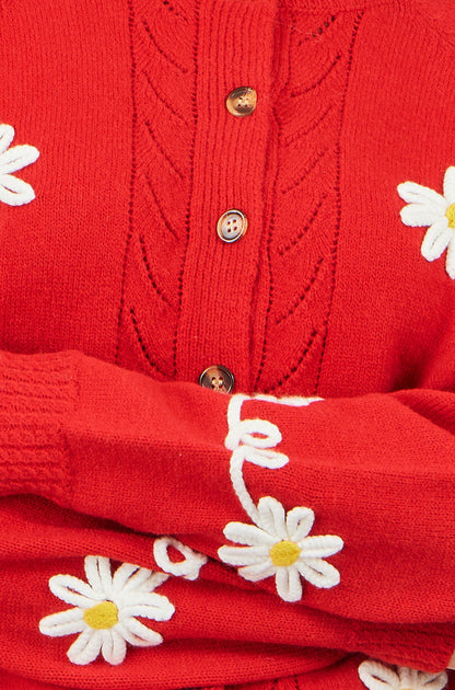 Red Daisy Stitch Cardigan