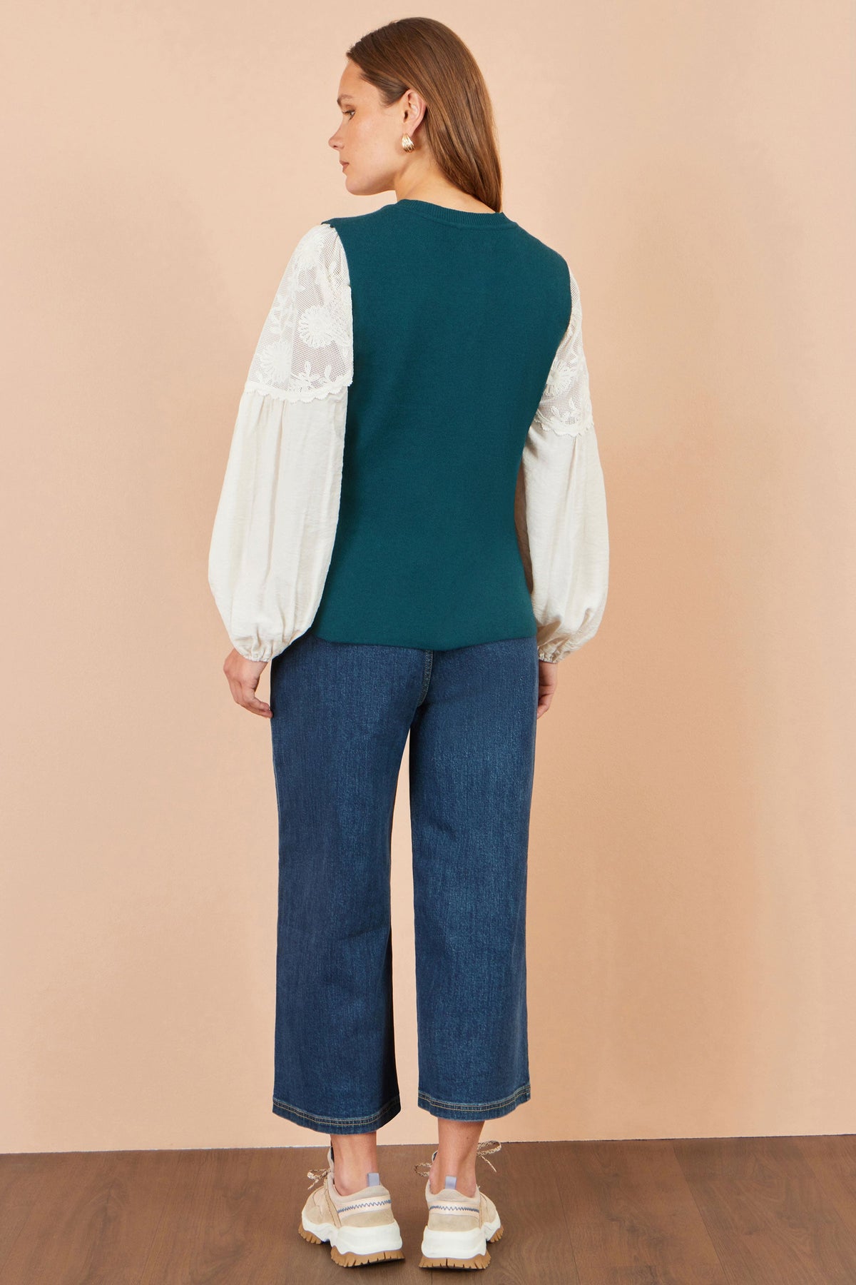 Teal Flower Applique Knit Waistcoat