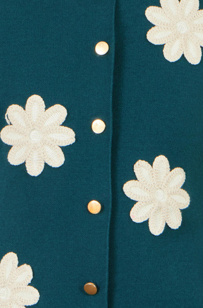 Teal Flower Applique Knit Waistcoat