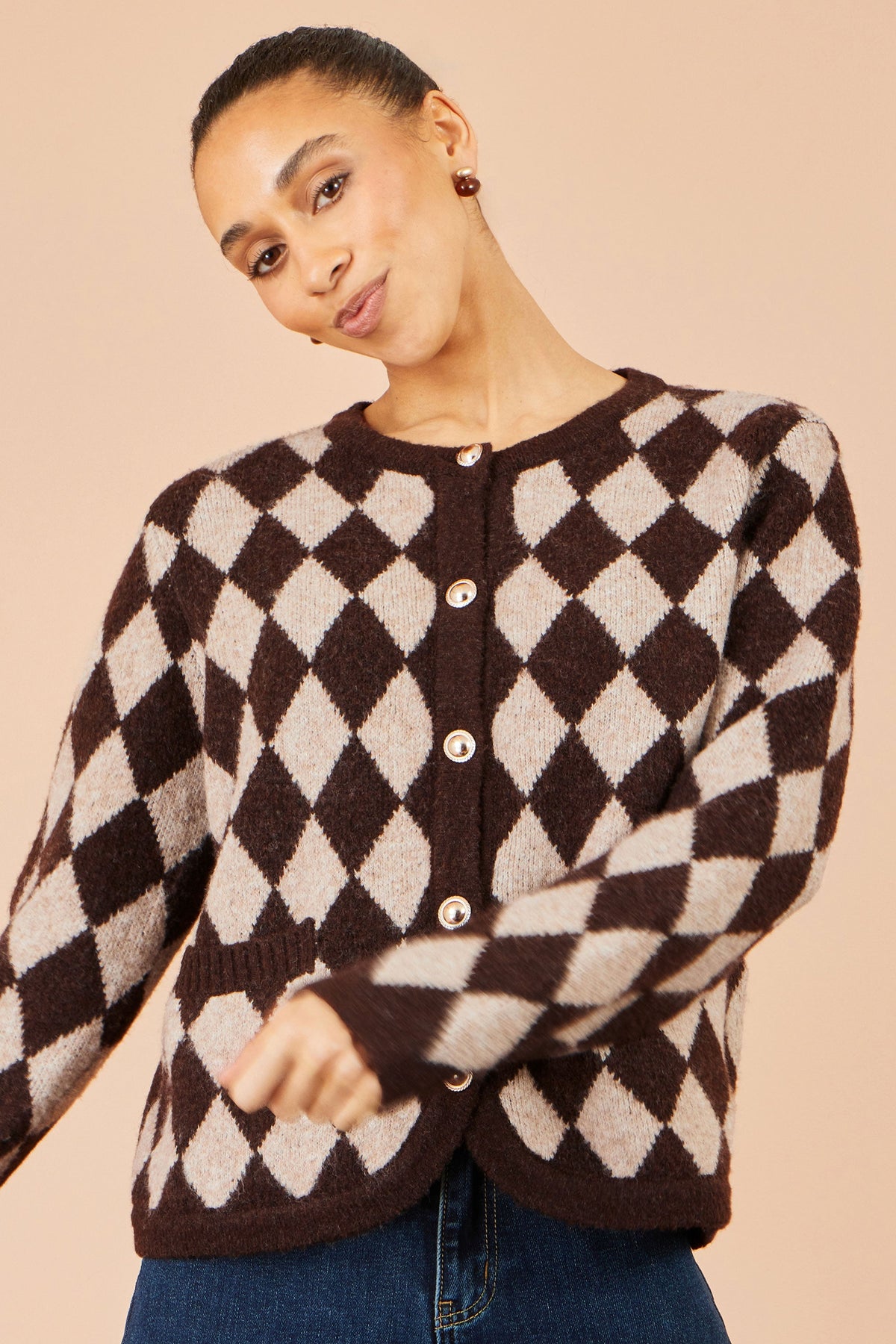 Brown Argyll Knit Cardigan
