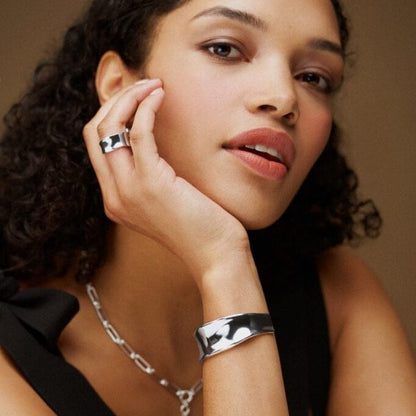 LUXE Polished Molten Bangle Silver