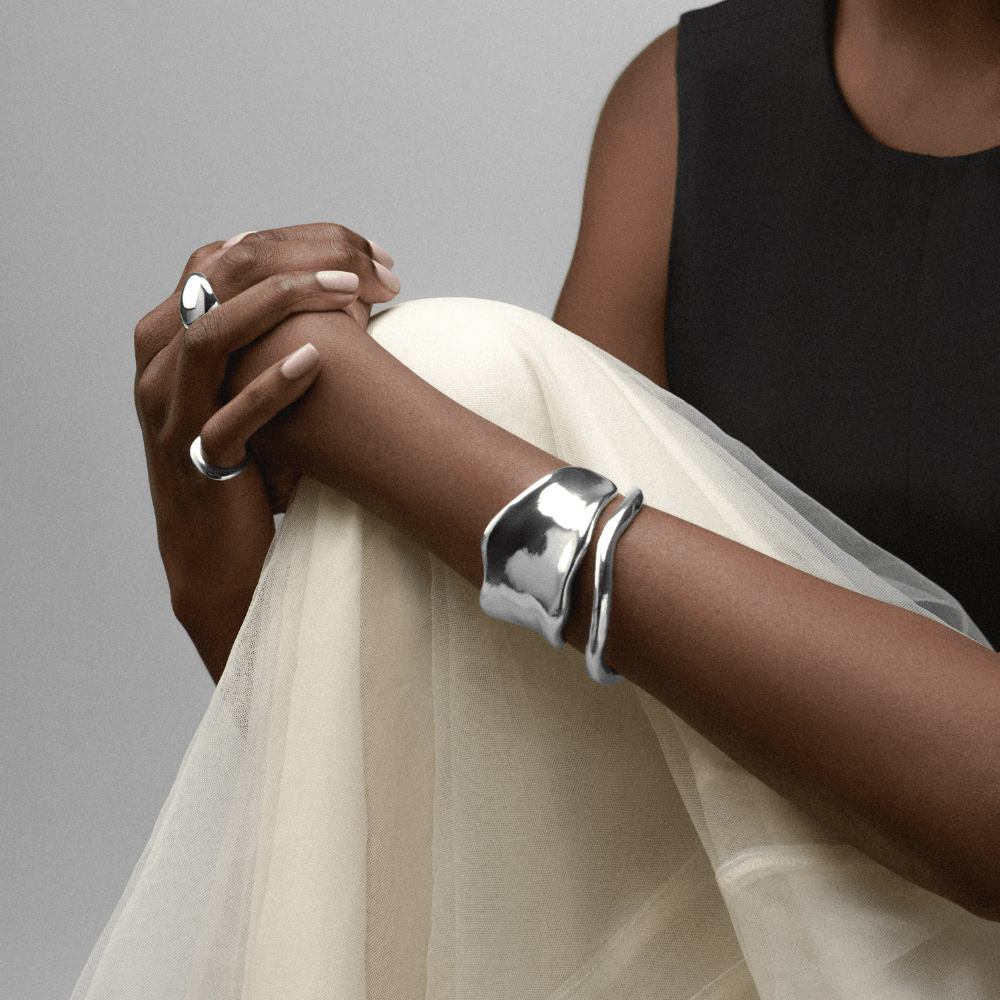 Statement Organic Molten Metal Cuff – Silver by Orelia London