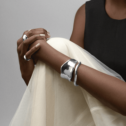 Statement Organic Molten Metal Cuff – Silver by Orelia London