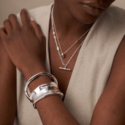 Statement Organic Molten Metal Cuff – Silver by Orelia London