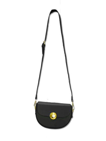 Caprilite Women's Top Handle Half Moon Box Clutch Handbag Chain Strap Gold Button Crossbody Wedding Evening Bag - Black