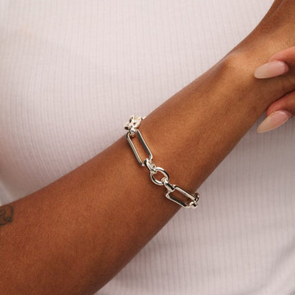 Rectangular Link T-Bar Bracelet - Silver by Orelia London