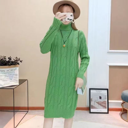 Women’s Cable Knit Turtleneck Midi Sweater Dress