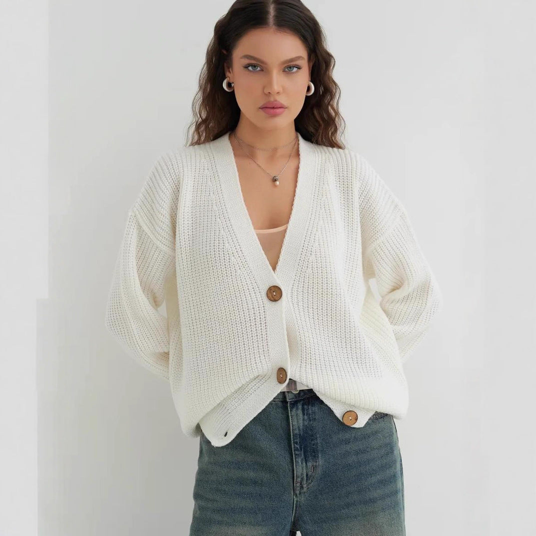 Loose Solid Color Knitted Sweater For Women Idle Style