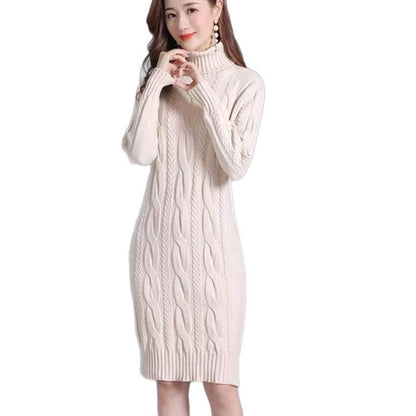 Women’s Cable Knit Turtleneck Midi Sweater Dress