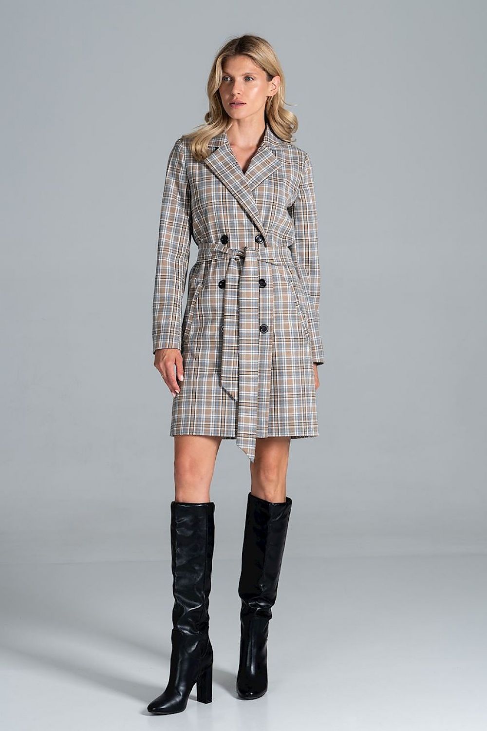 Belted Double-Breasted Knee-Length Coat