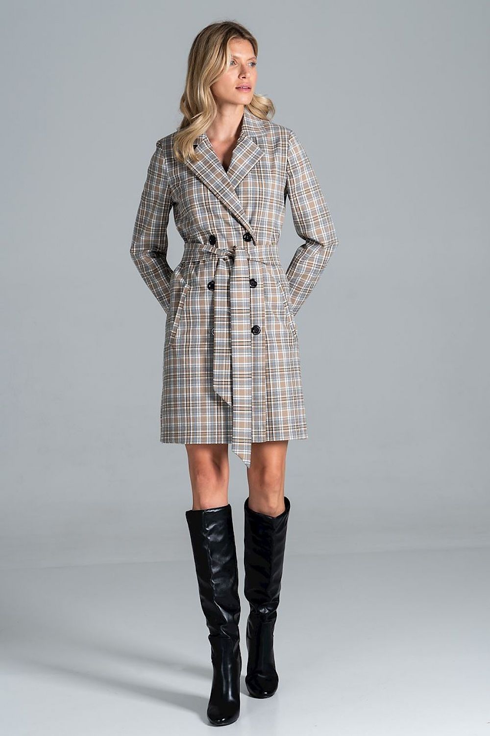 Belted Double-Breasted Knee-Length Coat