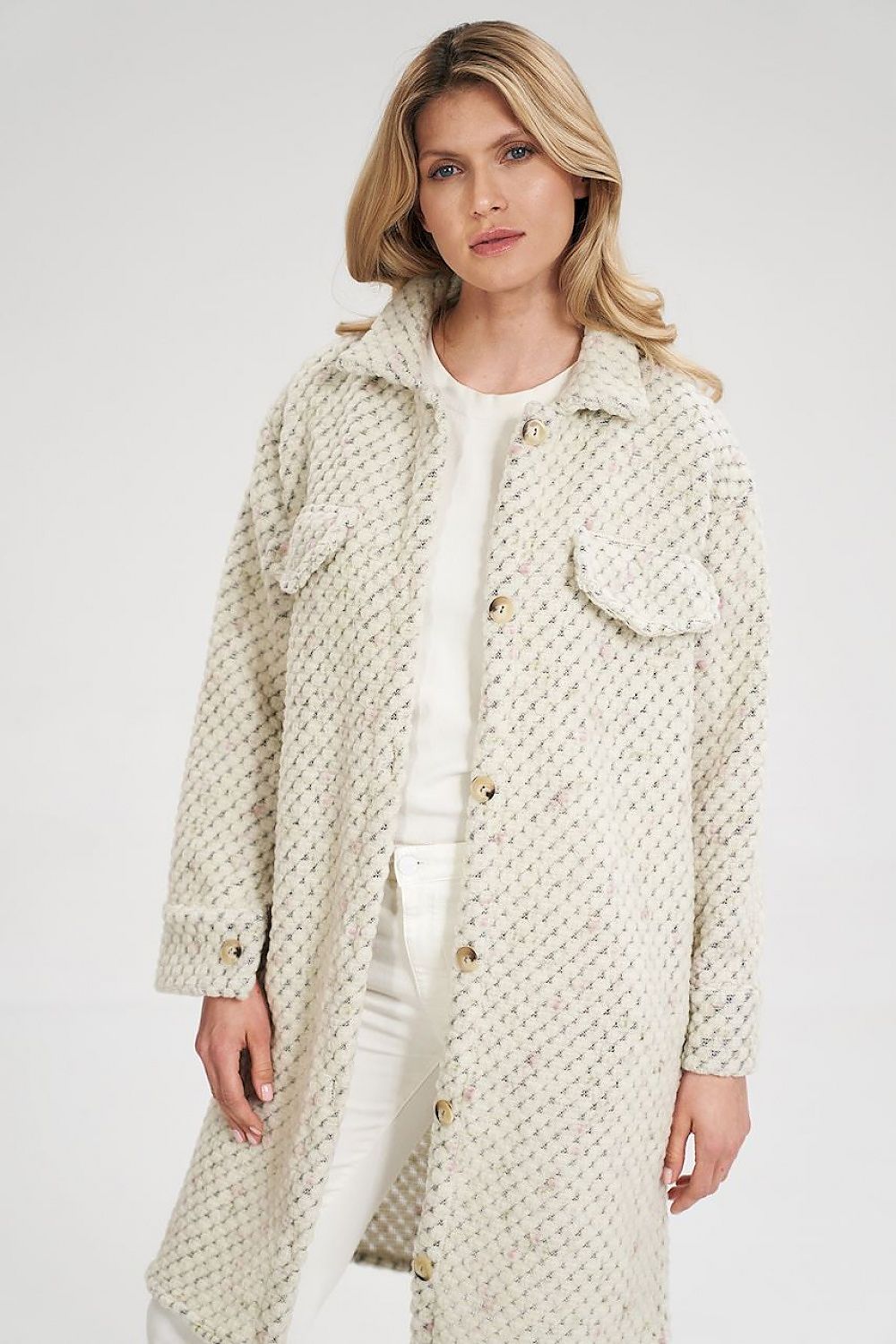 Textured Wool Blend Midi Coat