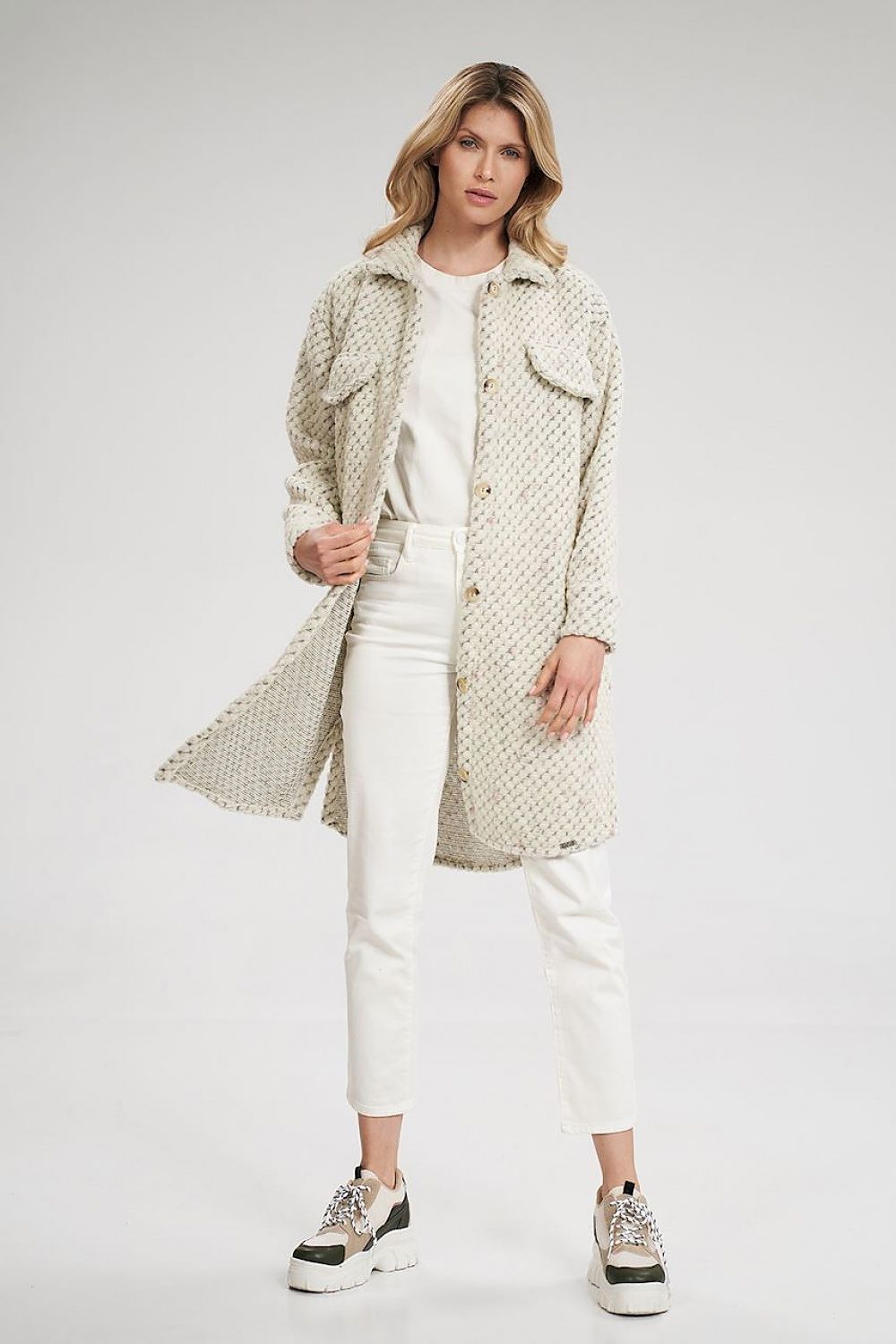 Textured Wool Blend Midi Coat