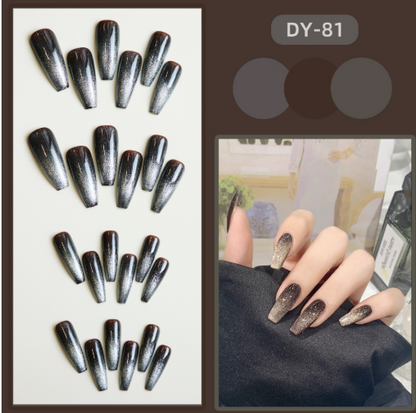 Cat-Eye Glitter Coffin Press-On Nails