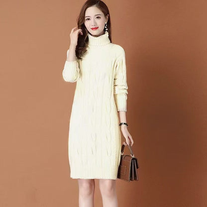 Women’s Cable Knit Turtleneck Midi Sweater Dress