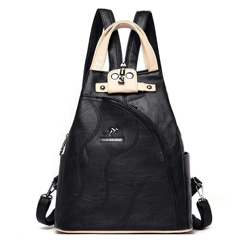 Two-Tone Convertible Leather Shoulder Bag
