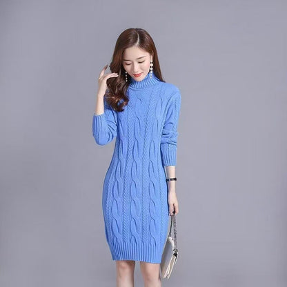 Women’s Cable Knit Turtleneck Midi Sweater Dress
