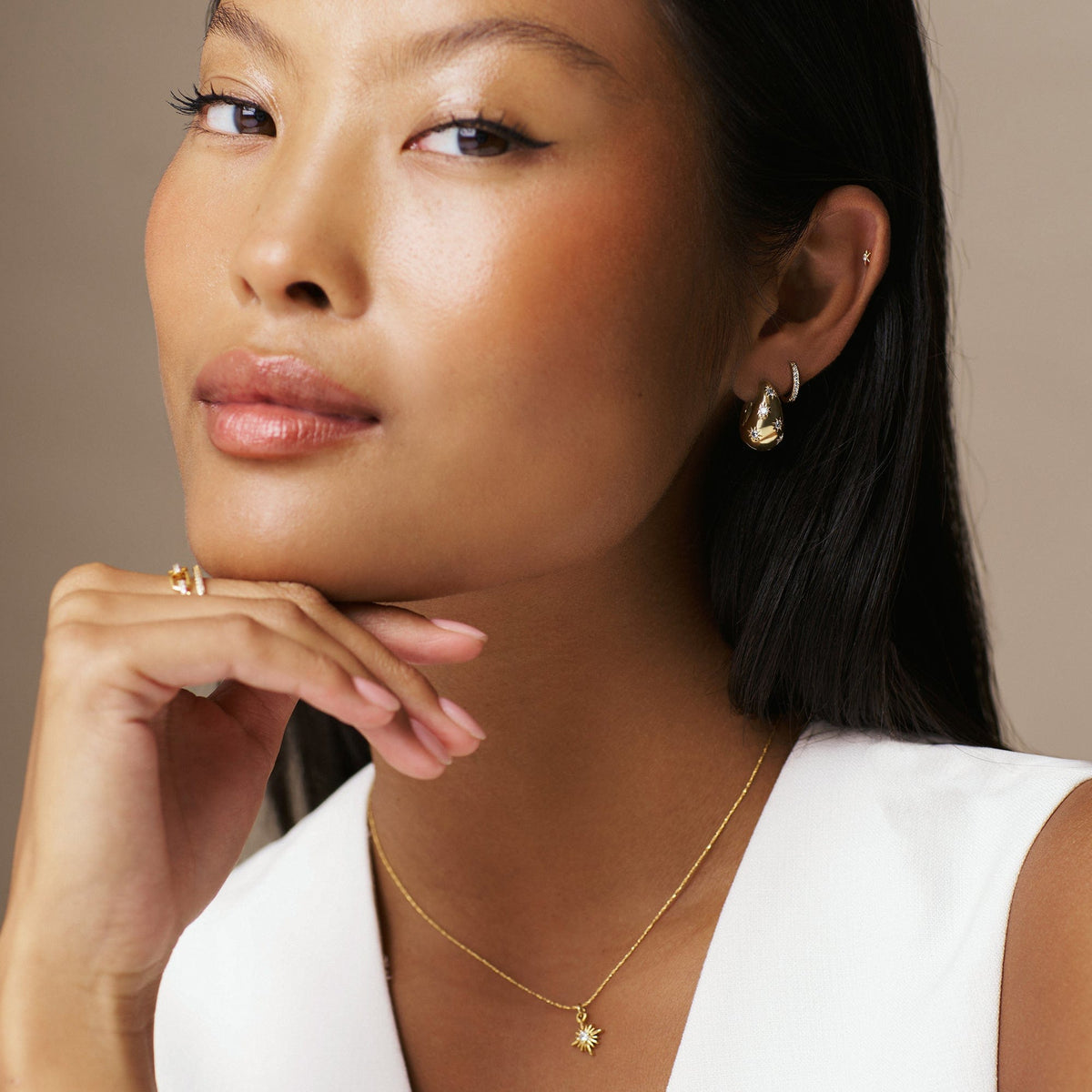 Tapered Crystal Starburst Hoop Earrings by Orelia London