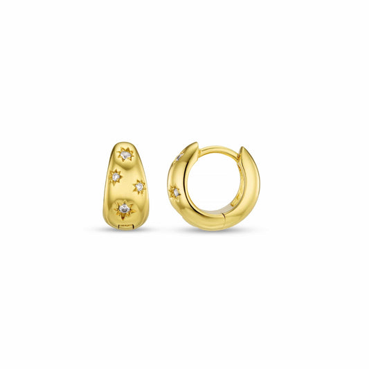 Tapered Crystal Starburst Huggie Hoop Earrings - Gold