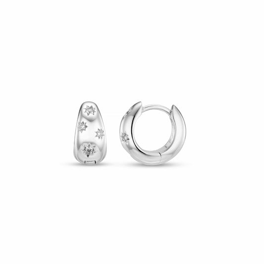 Orelia London Tapered Crystal Starburst Huggie Hoop Earrings - Silver