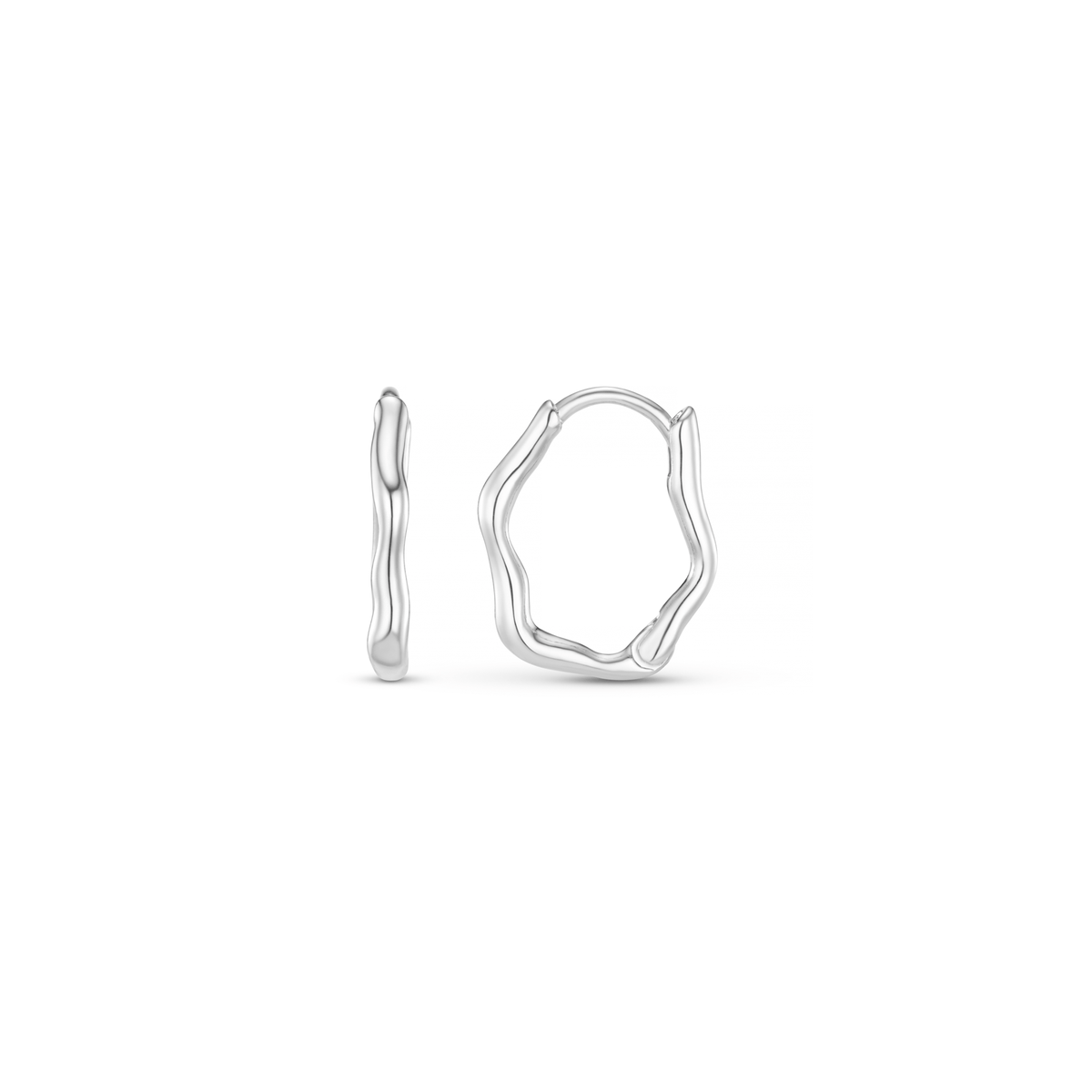 Organic Wave Huggie Hoop Earrings - Silver by Orelia London