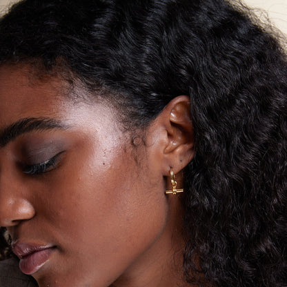 Orelia London LUXE Linear T-Bar Drop Hoop Earrings - Gold