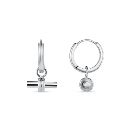 LUXE Linear T-Bar Drop Hoop Earrings - Silver by Orelia London