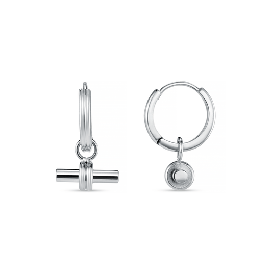 LUXE Linear T-Bar Drop Hoop Earrings - Silver by Orelia London